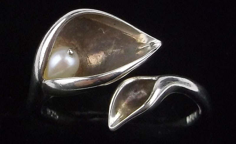 Mint Vint Thick Sterling Silver Pearl Flower Wrap Ring 6-9 Adjustable: Guaranteed Solid 925 Sterling Silver, in Excellent Condition