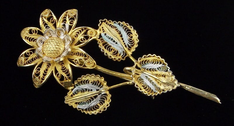 Mint Vint 1960s 800 Sterling Silver Filigree Flower Brooch: Guaranteed Solid 925 Sterling Silver, in Excellent Condition