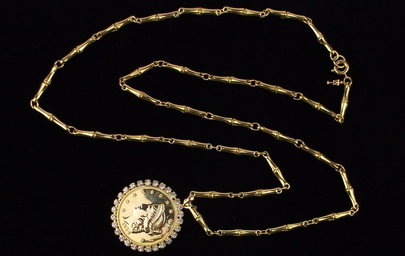 New Vintage 1960s Crown Trifari Long Big Coin Necklace 34": new condition