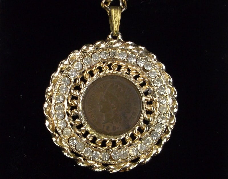 Stunning Vint Boxed 1904 US Indian Head Penny Necklace 24": excellent condition