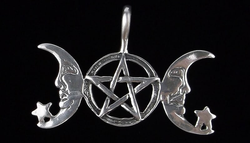 Mint Vintage Sterling Silver Moon Star Pentagram Pendant: Guaranteed Solid 925 Sterling Silver, in Excellent Condition
