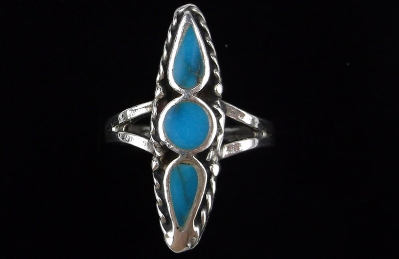Mint 1960s Navajo Tim Yazzie Sterling Silver Turquoise Ring 8.5 (1 of 3)