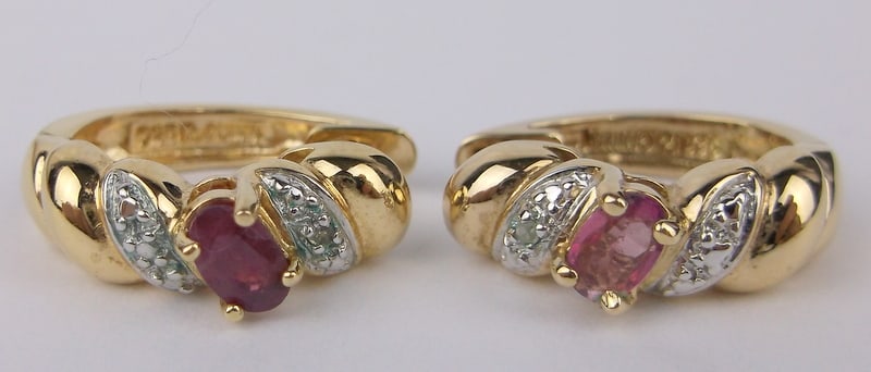 New Designer Gold Over Sterling Ruby Diamond Earrings (1 of 2)