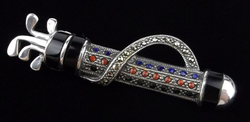 Mint Vint Heavy Thick Big Sterling Silver Golf Bag Brooch: Guaranteed Solid 925 Sterling Silver, in Excellent Condition