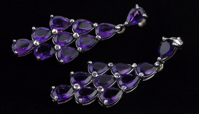 Mint Vint Designer Big Sterling Silver 14ct Amethyst Earrings: Guaranteed Solid 925 Sterling Silver, in Excellent Condition