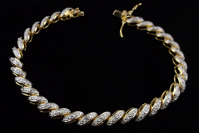 New Thick Gold Over Sterling Diamond Tennis Bracelet 7.5" (1 of 2)