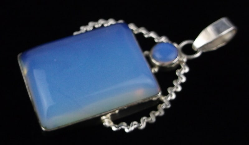 Mint Big Vint Taxco Sterling Silver Opalite Sea Opal Pendant: Guaranteed Solid 925 Sterling Silver, in Excellent Condition