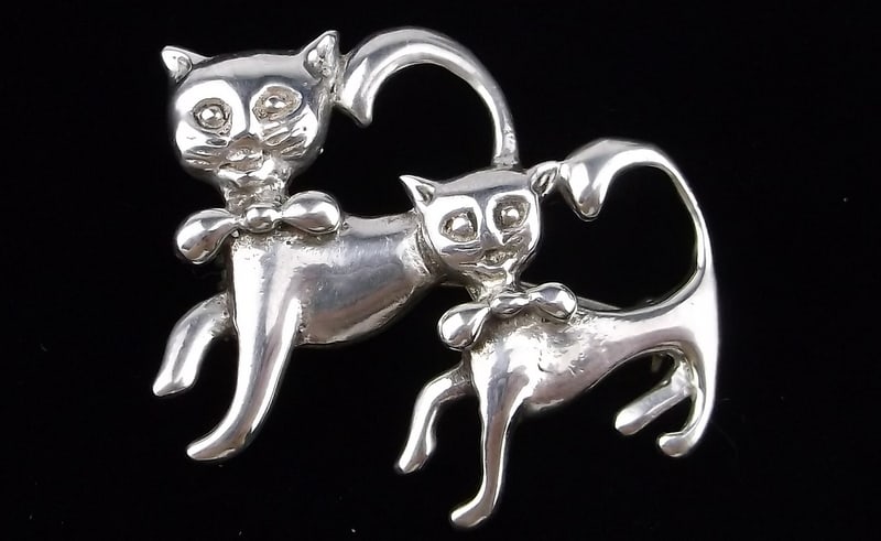 Mint Thick Vintage Sterling Silver Cat Brooch: Guaranteed Solid 925 Sterling Silver, in Excellent Condition