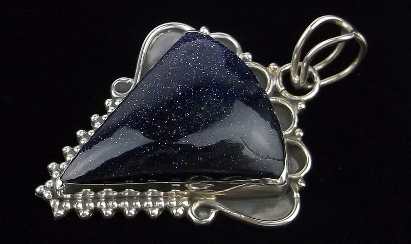 Mint Vintage Big Sterling Silver Deep Purple Goldstone Pendant: Guaranteed Solid 925 Sterling Silver, in Excellent Condition