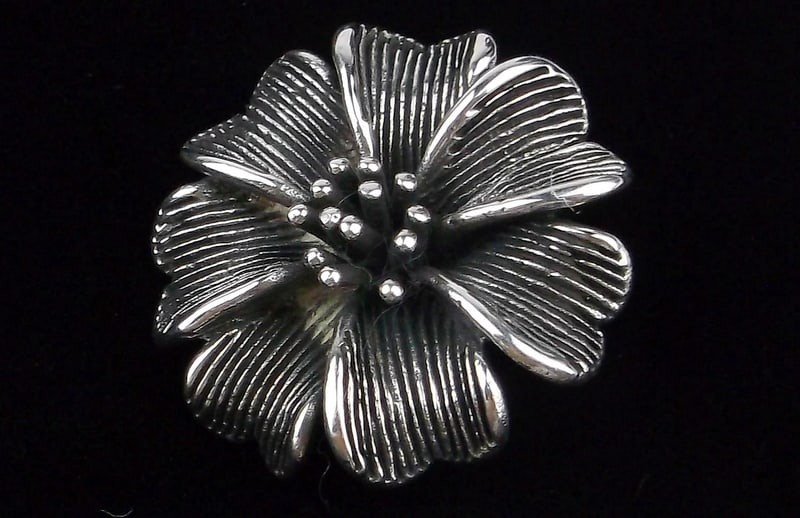 Mint Thick Vintage Sterling Silver Tropical Flower Pendant: Guaranteed Solid 925 Sterling Silver, in Excellent Condition