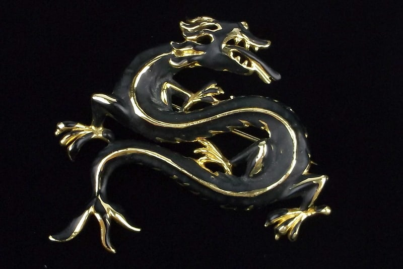 Stunning Vintage 1950s Enameled Dragon Brooch: excellent condition