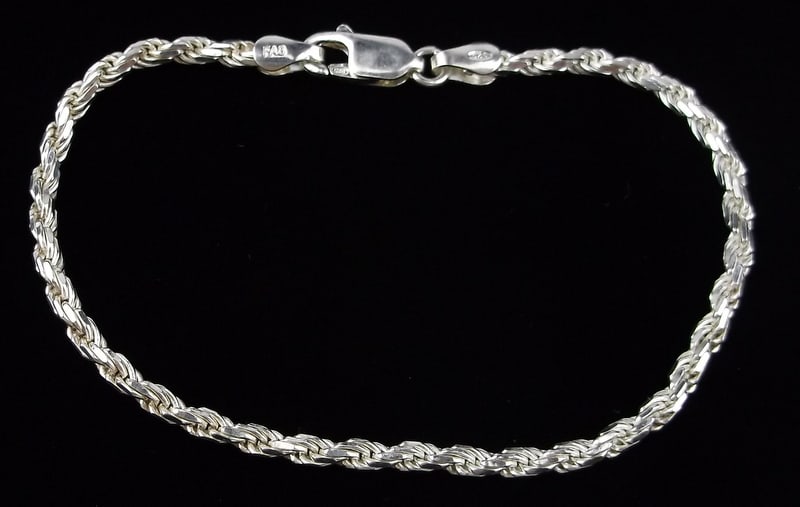 Mint Vintage Italian Sterling Silver Rope Chain Bracelet 7" (1 of 2)