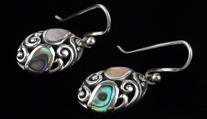 Mint Vintage Thick Sterling Silver MOP Abalone Earrings (1 of 3)