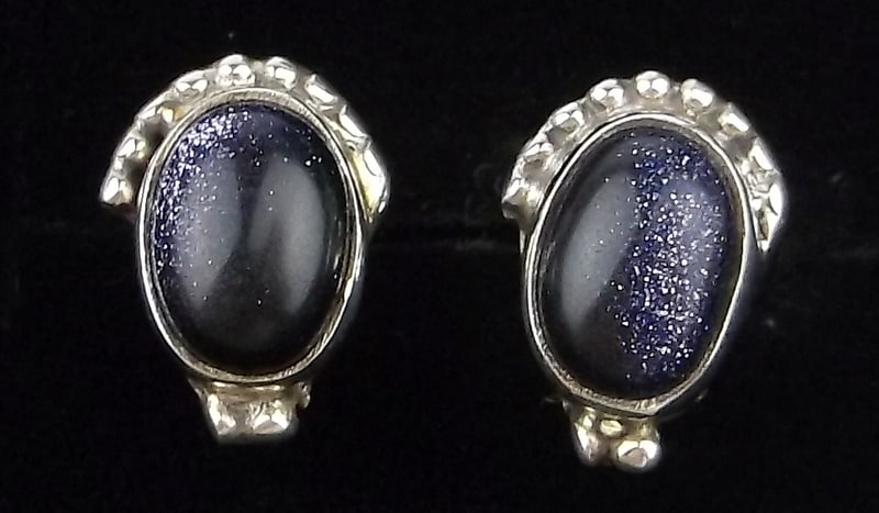 New Vint Navajo Sterling Silver Purple Goldstone Earrings: handmade Navajo Sterling Silver in Excellent Condition or better