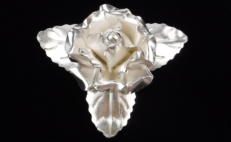 New Vint Thick Heavy Taxco 950 Sterling Silver Rose Brooch TS31: Solid Sterling Silver Guaranteed, in Brand New Never Worn Condition.