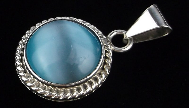 Mint Big Vint Heavy Taxco Sterling Silver Blue Chalcedony Pendant: Guaranteed Solid 925 Sterling Silver, in Excellent Condition
