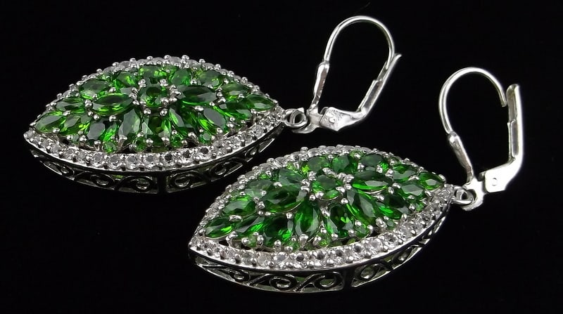 Big Mint Vint Designer Thick Sterling Silver Emerald Topaz Earrings: Guaranteed Solid 925 Sterling Silver, in Excellent Condition