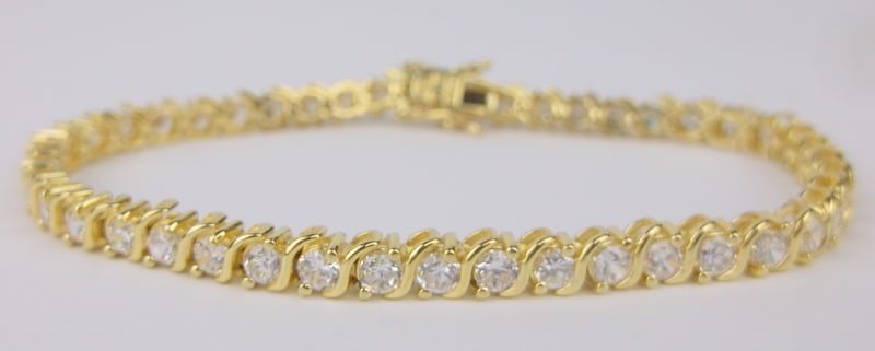 New Thick Gold Over Sterling Tennis Bracelet 7.5" (1 of 3)