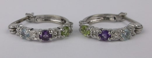 Stunning Vint Sterling Silver Diamond Topaz Amethyst Earrings (1 of 1)