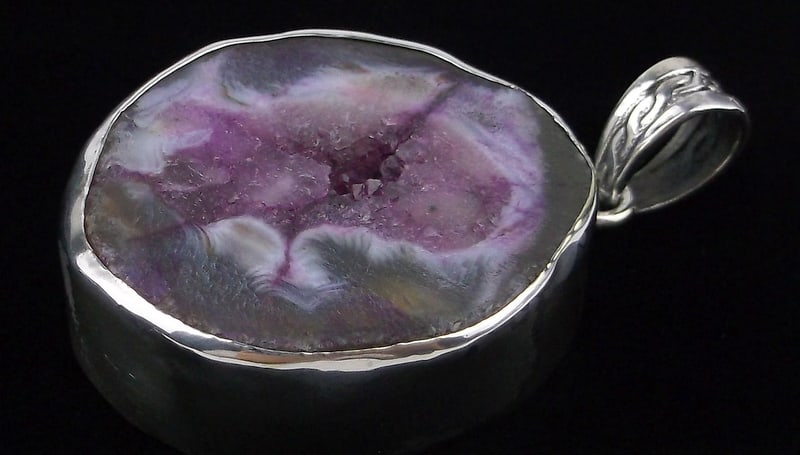 Mint Vintage Big Thick Sterling Silver Amethyst Geode Pendant: Guaranteed Solid 925 Sterling Silver, in Excellent Condition