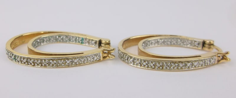 Stunning Vintage Thick Gold Over Sterling Diamond Hoop Earrings (1 of 3)