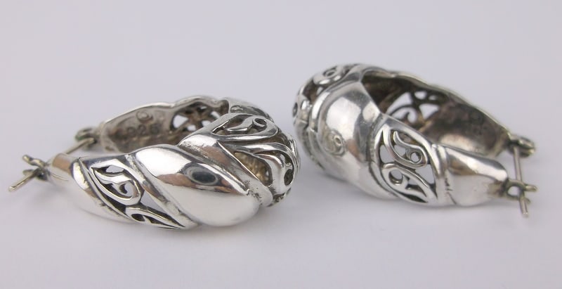 Mint Vintage Thick Heavy Sterling Silver Scroll Design Earrings: Guaranteed Solid 925 Sterling Silver, in Excellent Condition