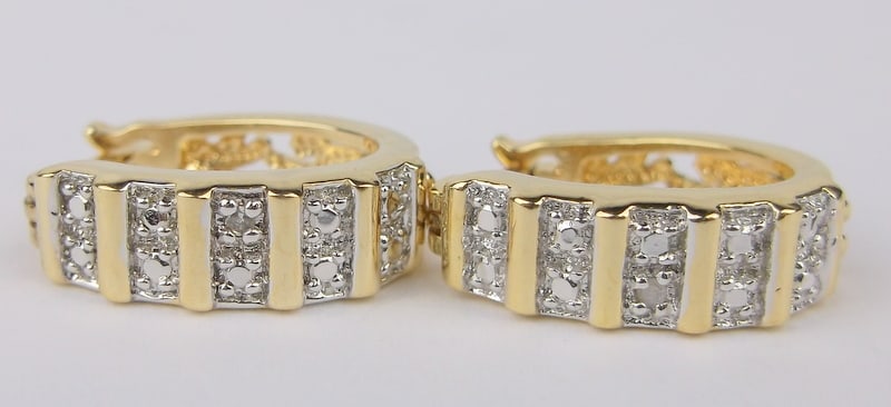 New Thick Designer Gold Over Sterling Diamond Earrings (1 of 2)