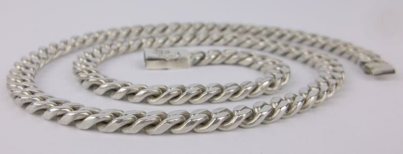 Thick Heavy 1970s Taxco Sterling Silver Cuban Chain Necklace 16" (1 of 2)