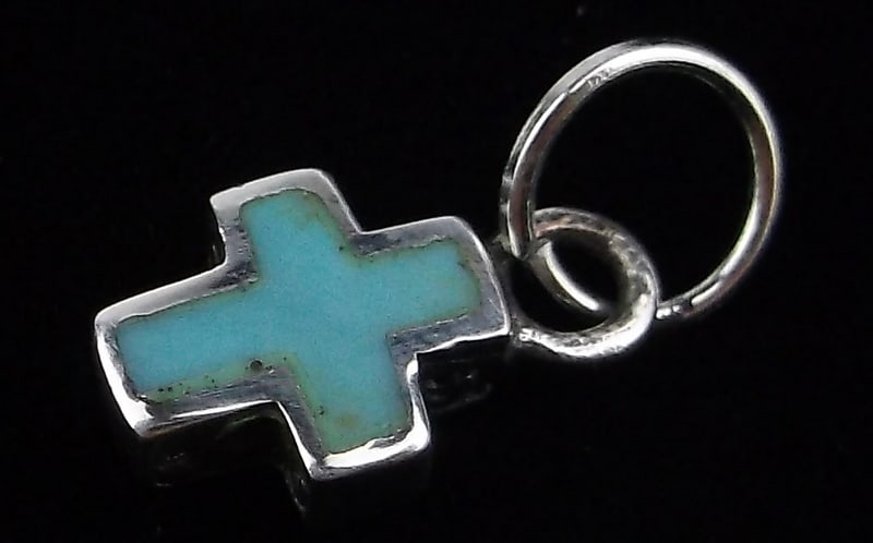 Mint Vintage Sterling Silver Turquoise Cross Pendant Small: Guaranteed Solid 925 Sterling Silver, in Excellent Condition