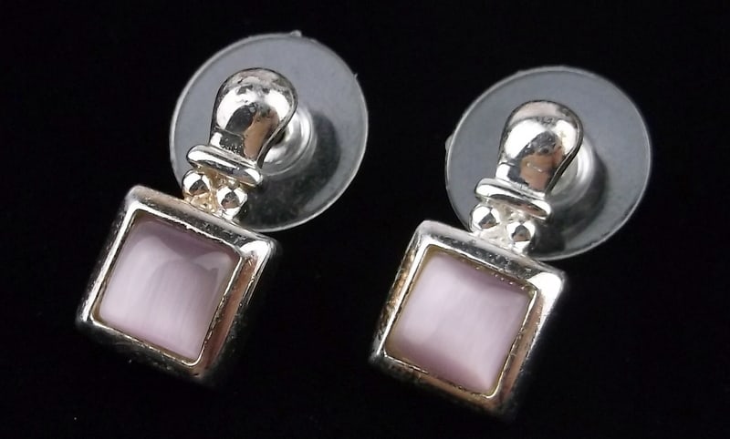 Mint Vintage Sterling Silver Purple Chalcedony Earrings: Guaranteed Solid 925 Sterling Silver, in Excellent Condition