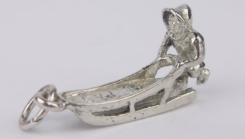 Mint Vintage 1960s Sterling Silver Dog Sled Pendant Charm: Guaranteed Solid 925 Sterling Silver, in Excellent Condition
