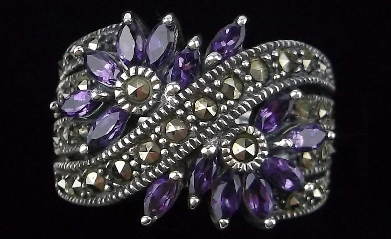 Mint Big Heavy Vint Designer Sterling Silver Amethyst Ring 7.5 (1 of 2)