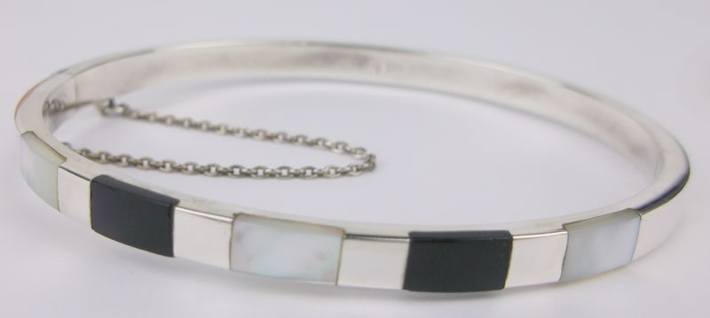 Stunning Vintage Taxco Sterling Silver Onyx MOP Bracelet 7.25": Guaranteed Solid 925 Sterling Silver, in Excellent Condition
