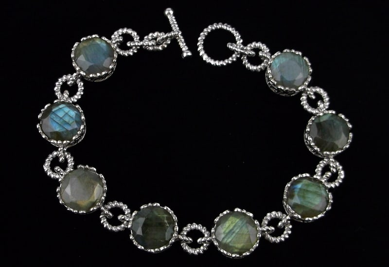 New Vint Heavy Designer Sterling Silver Labradorite Bracelet 7.5": Solid Sterling Silver Guaranteed, in Brand New Never Worn Condition.