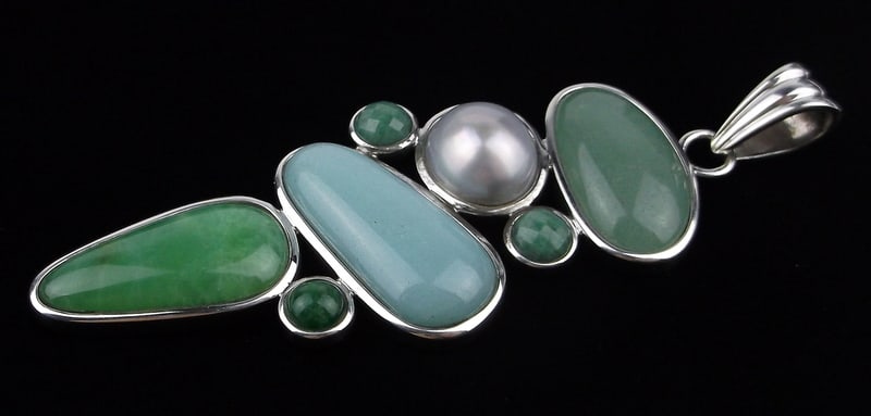 Mint Big Heavy Designer Sterling Silver Jade Larimar Pendant: Guaranteed Solid 925 Sterling Silver, in Excellent Condition