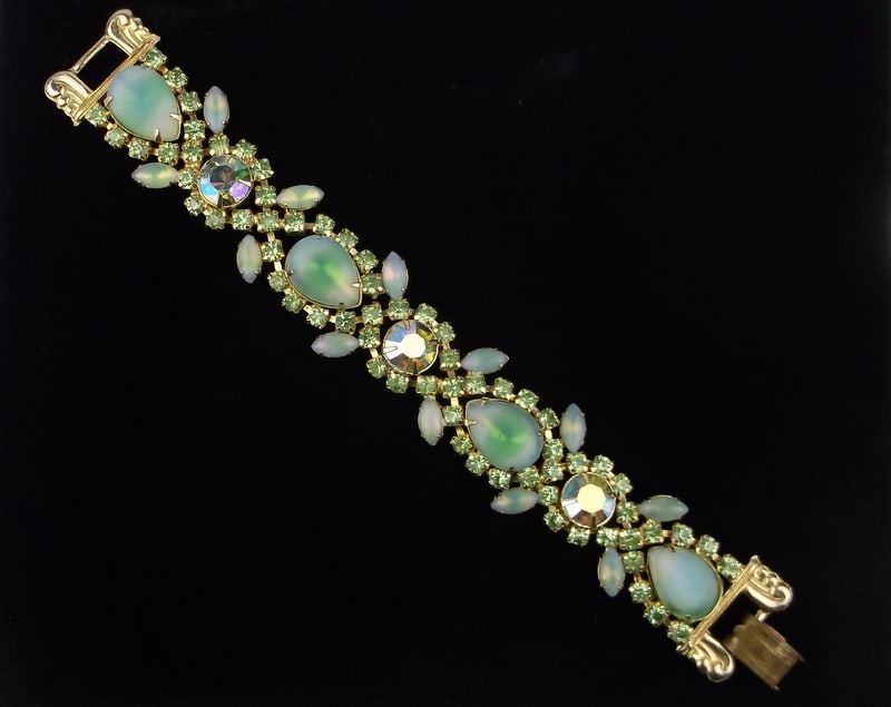 Stunning Big Antique 1950s Frosted Rhinestone Bracelet 7.5": excellent condition