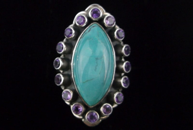New Big Nicky Butler Sterling Silver Turquoise Amethyst Ring 6: Solid Sterling Silver Guaranteed, in Brand New Never Worn Condition.