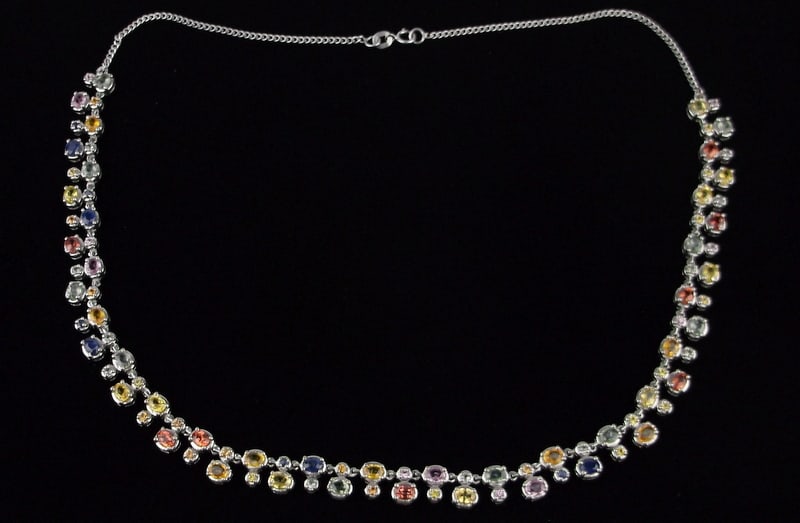 Mint Vint Heavy Designer Sterling Sapphire Ruby Necklace 18": Guaranteed Solid 925 Sterling Silver, in Excellent Condition