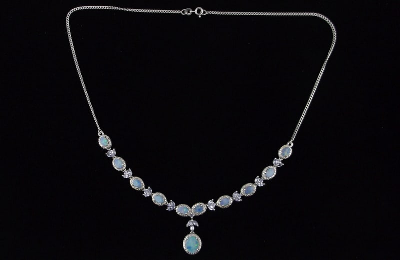 New Vint Heavy Designer Sterling Opal Tanzanite Necklace 18": Solid Sterling Silver Guaranteed, in Brand New Never Worn Condition.