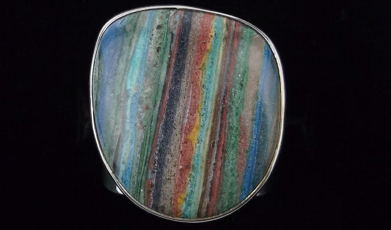 Mint Big Jay King Desert Rose Sterling Rainbow Calsilica Ring 7: Guaranteed Solid 925 Sterling Silver, in Excellent Condition