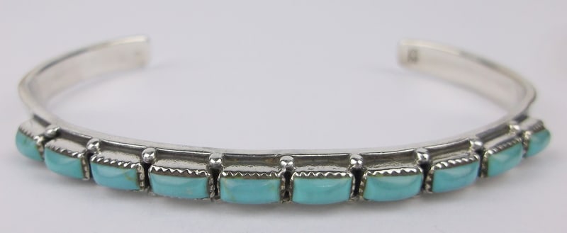 Mint Thick Navajo CFJ Sterling Silver Turquoise Cuff Bracelet 7-8.5": handmade Genuine Navajo Sterling Silver in Excellent Condition