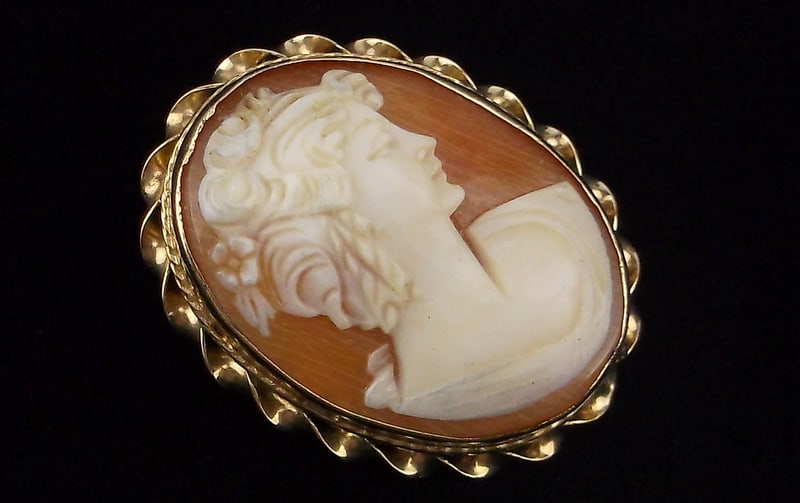 Mint 1910s 14kt Gold Hand Carved Shell Cameo Brooch 3.8g: 14kt gold guaranteed in excellent condition