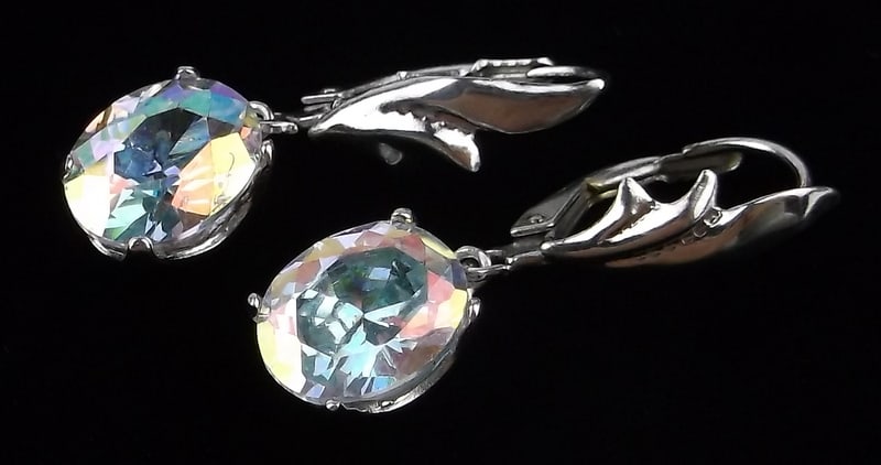 New Vintage Sterling Silver Aurora Borealis Drop Earrings (1 of 2)