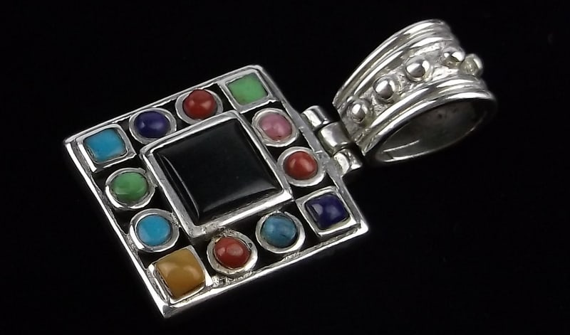 Mint Vint Thick Sterling Silver Turquoise Gaspeite Lapis Pendant: Guaranteed Solid 925 Sterling Silver, in Excellent Condition