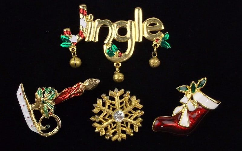 Gorgeous Vintage Enameled Christmas Brooch Lot: excellent condition
