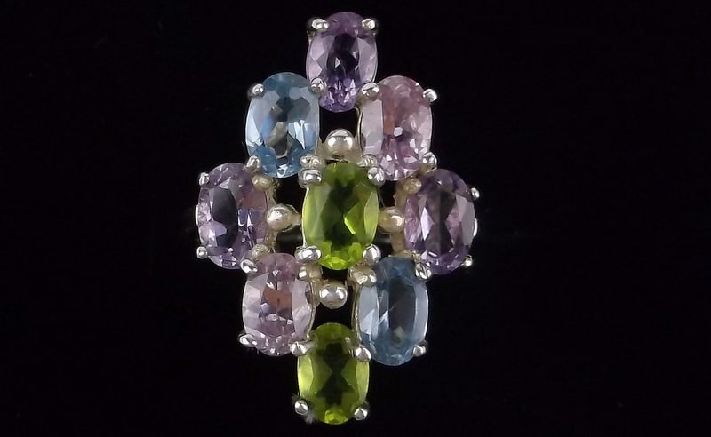 Mint Vint Big Designer Sterling Silver Aqua Amethyst Ring 7 Peridot (1 of 2)