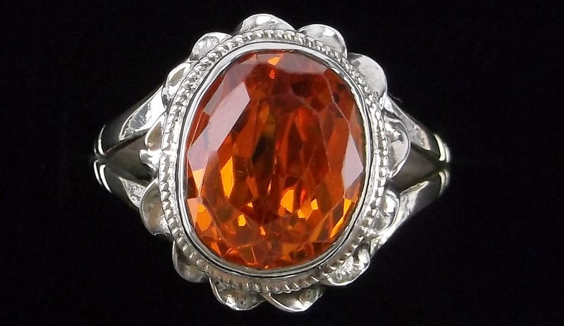 Stunning Vint Sterling Silver 5ct Orange Tourmaline Ring 7.5 (1 of 2)