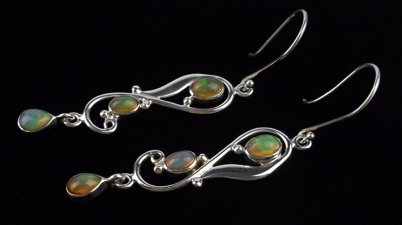 New Vint Big Arya Sterling Silver Opal Drop Earrings (1 of 2)