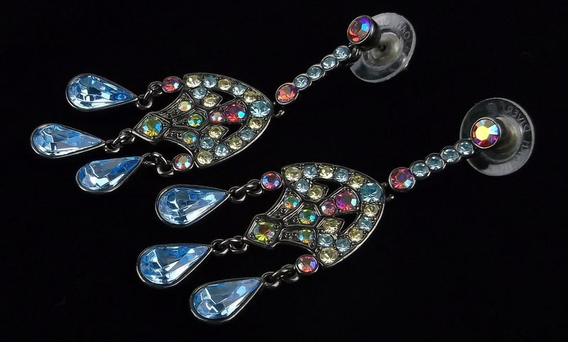 New Vint Joan Rivers Rhinestone Drop Sway Earrings: new condition
