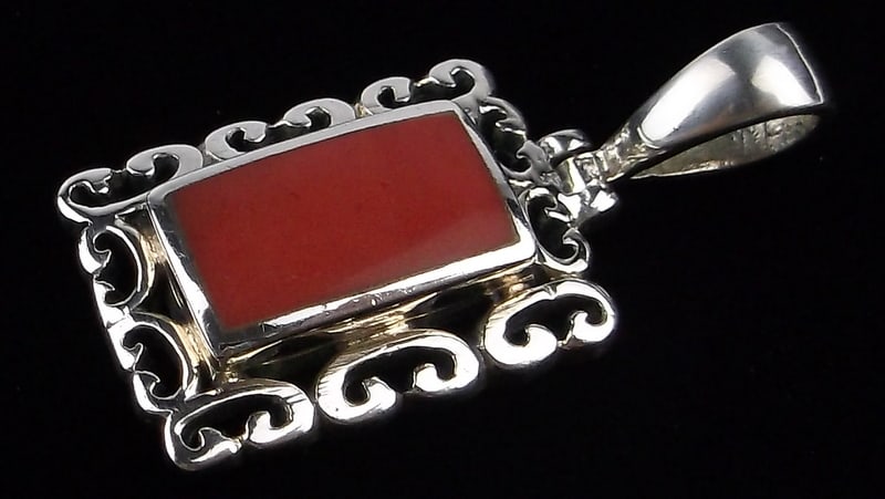 Mint Vintage Taxco Sterling Silver Red Coral Pendant: Guaranteed Solid 925 Sterling Silver, in Excellent Condition